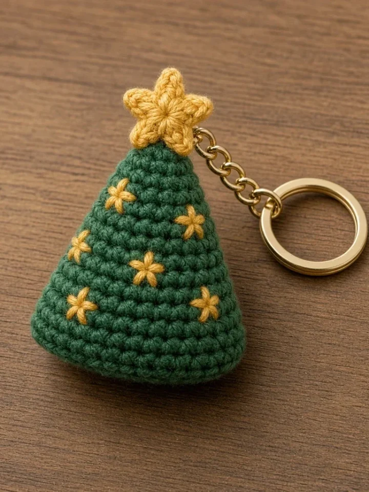 Mini-Tannenbaum Schlüsselanhänger häkeln – kostenlose Anleitung
