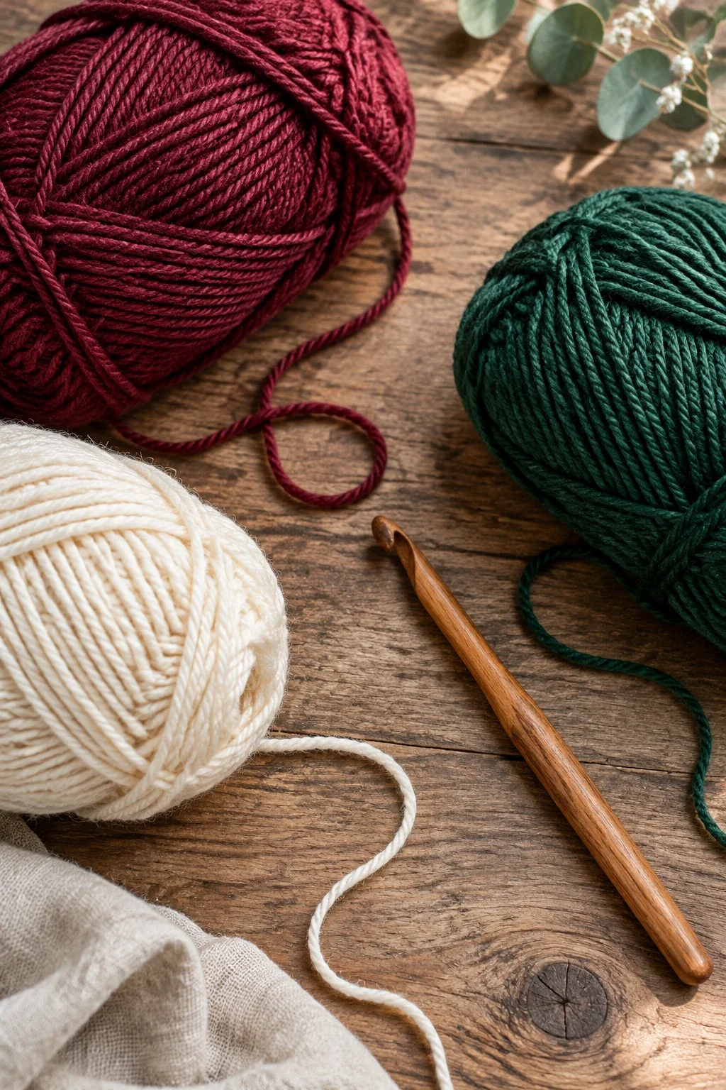 Material-Flatlay mit Garn, Nadel und Markierer