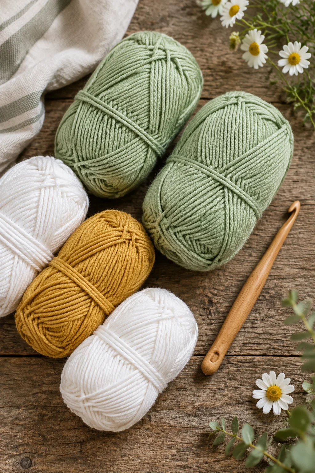Material-Flatlay mit Garn, Nadeln und Markierern