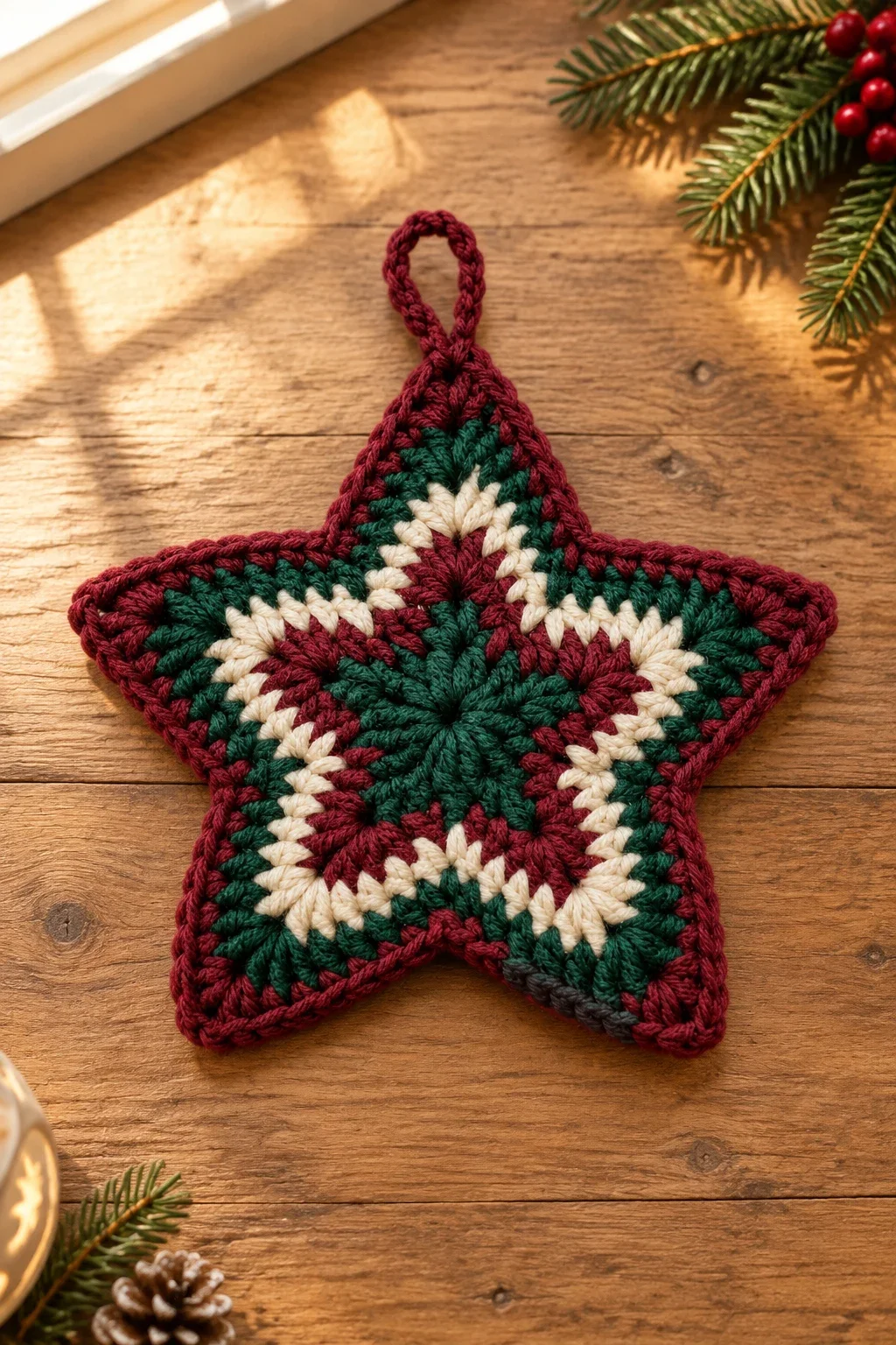 Fertigfoto des gehäkelten Weihnachtssterns